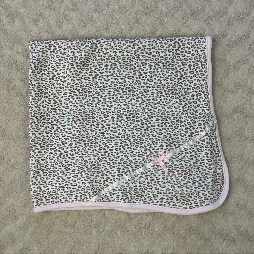 Little Me Pink Leopard Print Baby Security Blanket Bow Brown Lovey cheetah